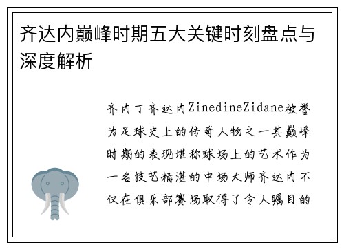 齐达内巅峰时期五大关键时刻盘点与深度解析