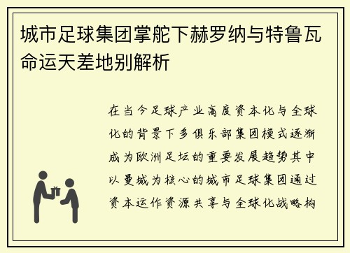 城市足球集团掌舵下赫罗纳与特鲁瓦命运天差地别解析 城市足球集团掌舵下赫罗纳与特鲁瓦命运天差地别解析